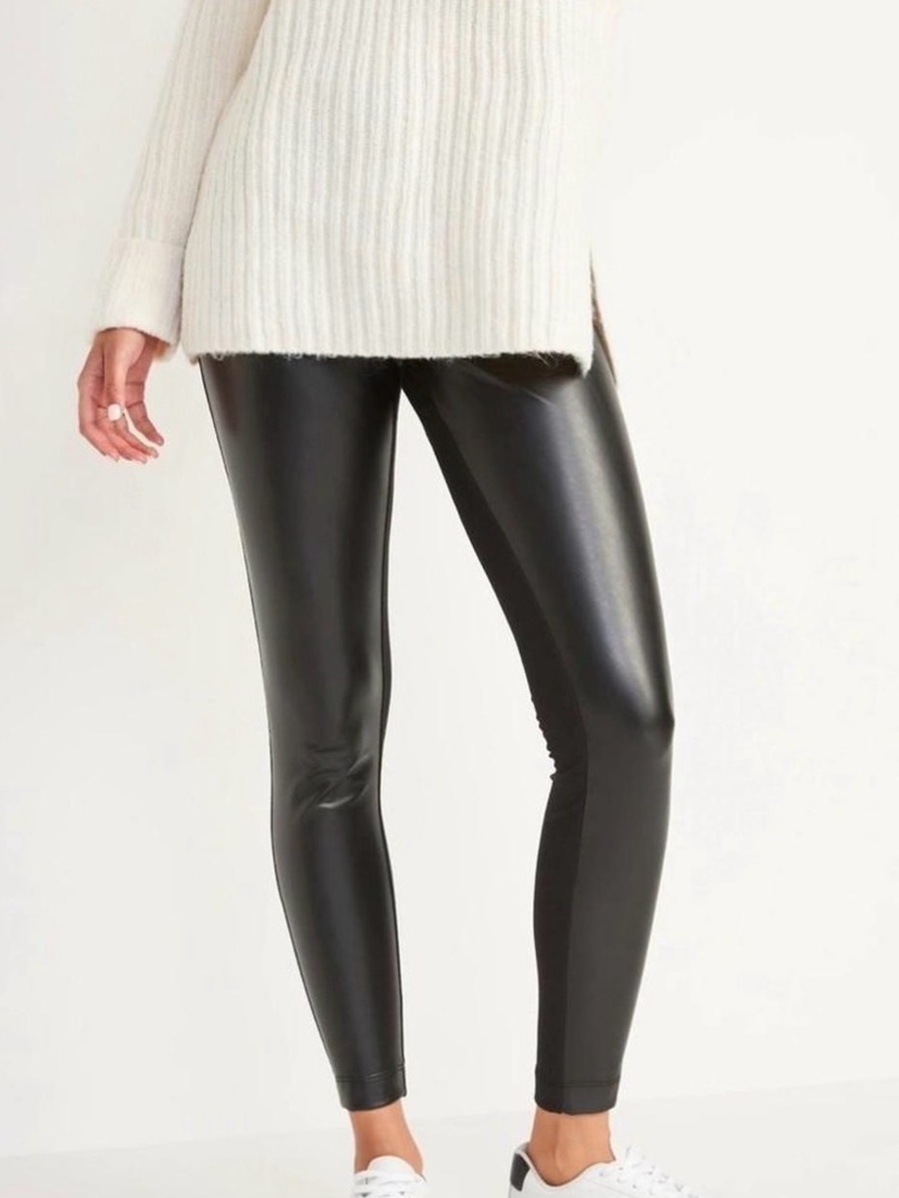 Old Navy Black Hi Rise Faux Leather Stretch Knit Leggings